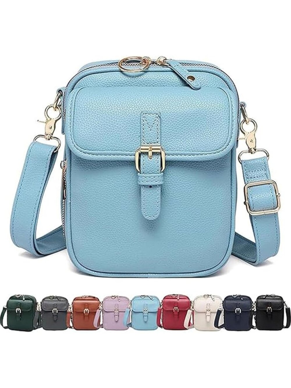Women's Light Blue Capacity Purse Card Slots Shoulder Leather Crossbody Bags